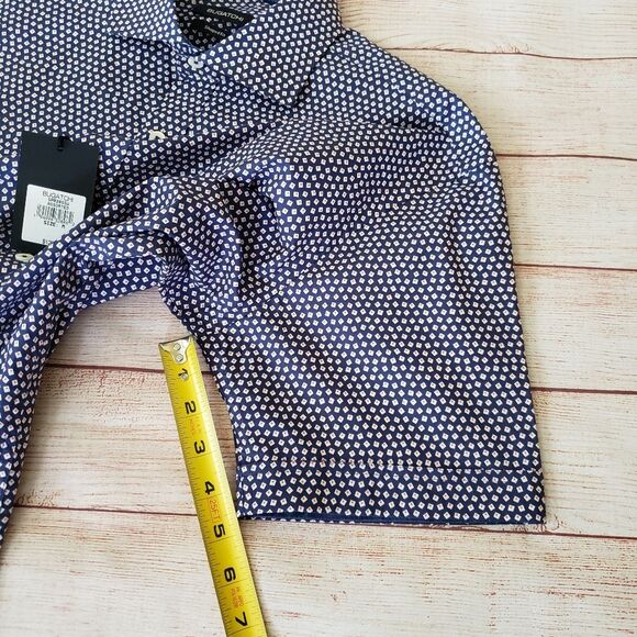 Bugatchi Short Sleeve Button Front Shirt Men's Size Medium Navy Blue Red White - Picture 9 of 15
